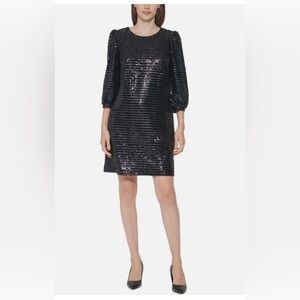 Glamorous Karl Lagerfeld Paris 3/4 Sleeve Black Sequin Dress, NWTS, Sz 16